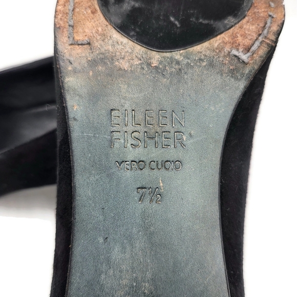 Eileen Fisher Neat Black Suede Round-Toe Low Block Heel Slip-On Pumps - Picture 12 of 14